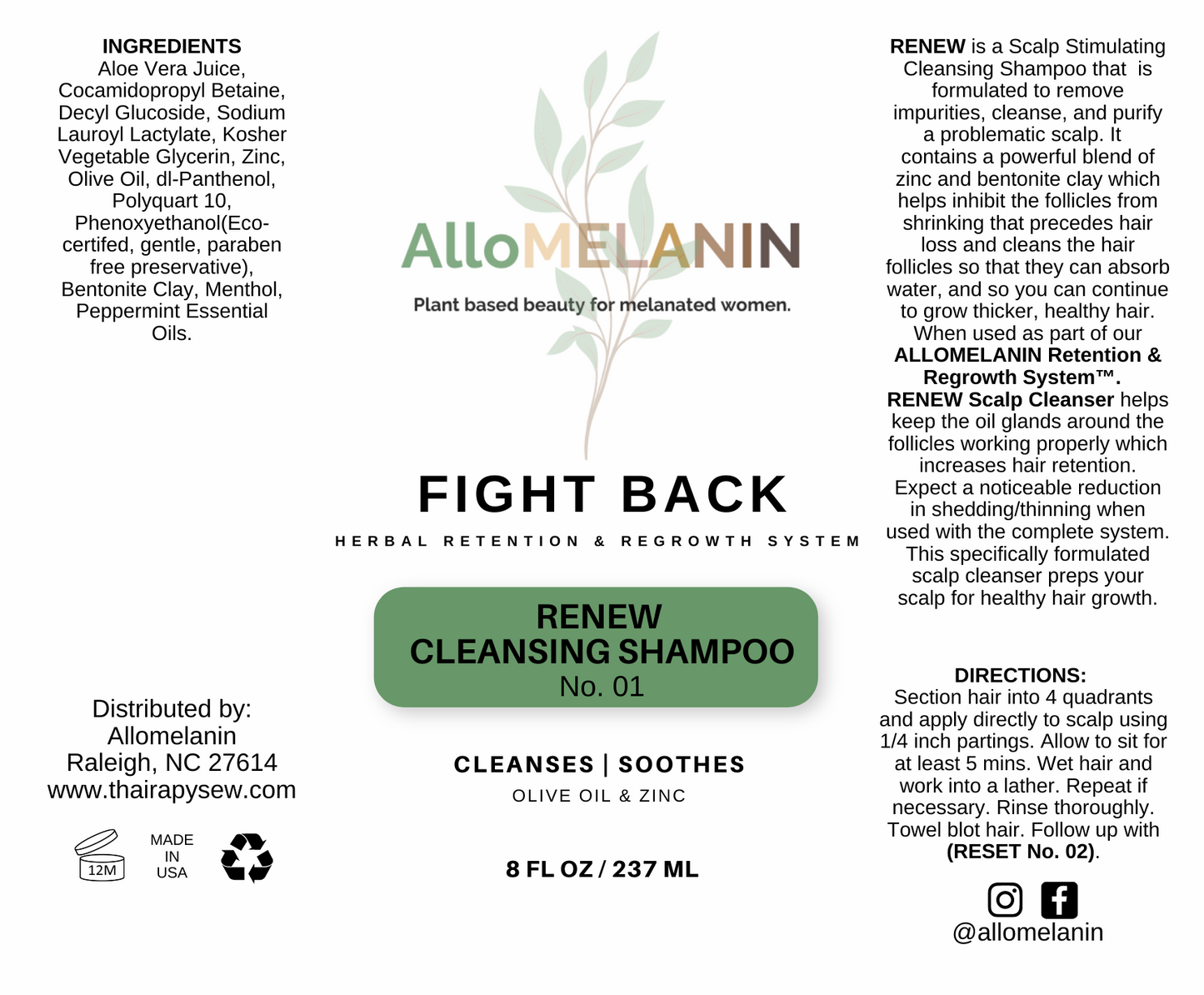 Fight Back Renew Cleansing Shampoo Step #1